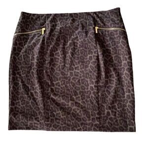 Michael Kors Brown Leopard Pencil Skirt Women’s 22W Gold Zippers